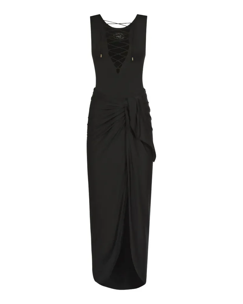 Taller Marmo Grand Sahara lace-up swimsuit and pareo set - Schwarz Schwarz