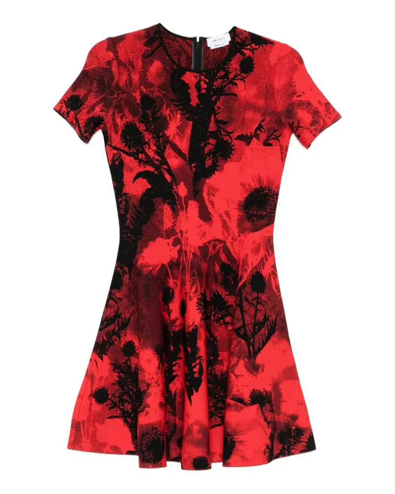 Alexander McQueen crew-neck flared-hem mini dress - Rot Rot