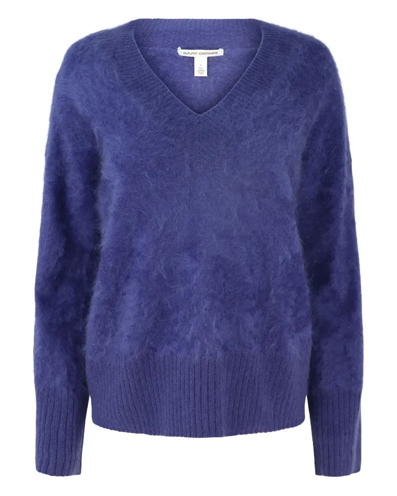 Autumn Cashmere Gebürsteter Pullover mit V-Ausschnitt - Blau Blau