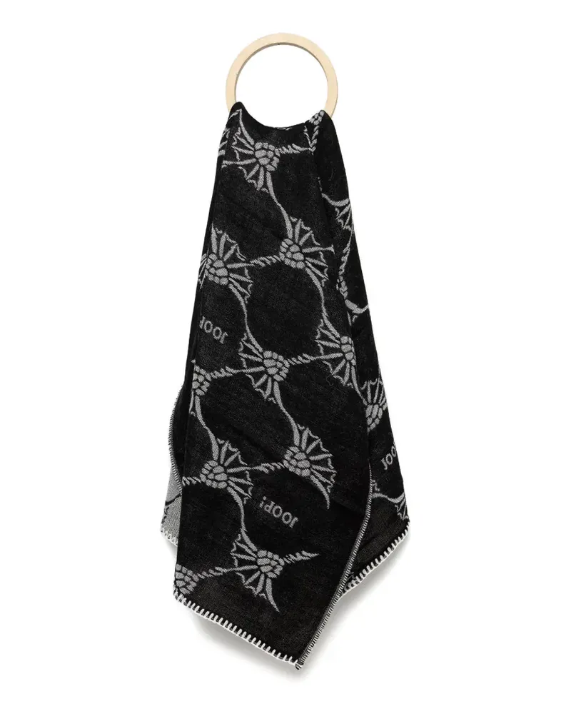 JOOP! logo-patterned blanket-stitch scarf - Schwarz Schwarz