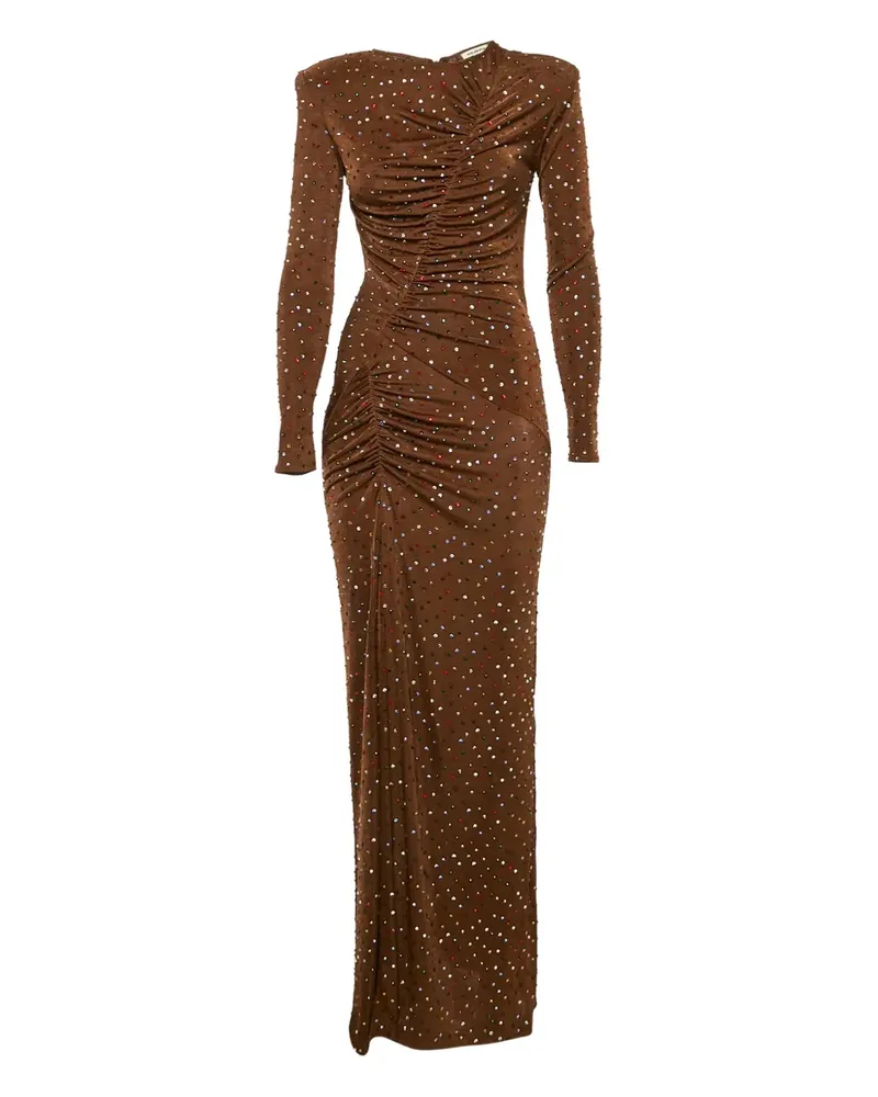 The New Arrivals Ilkyaz Ozel 2020s gerafftes Maxikleid mit Strass - Braun Braun