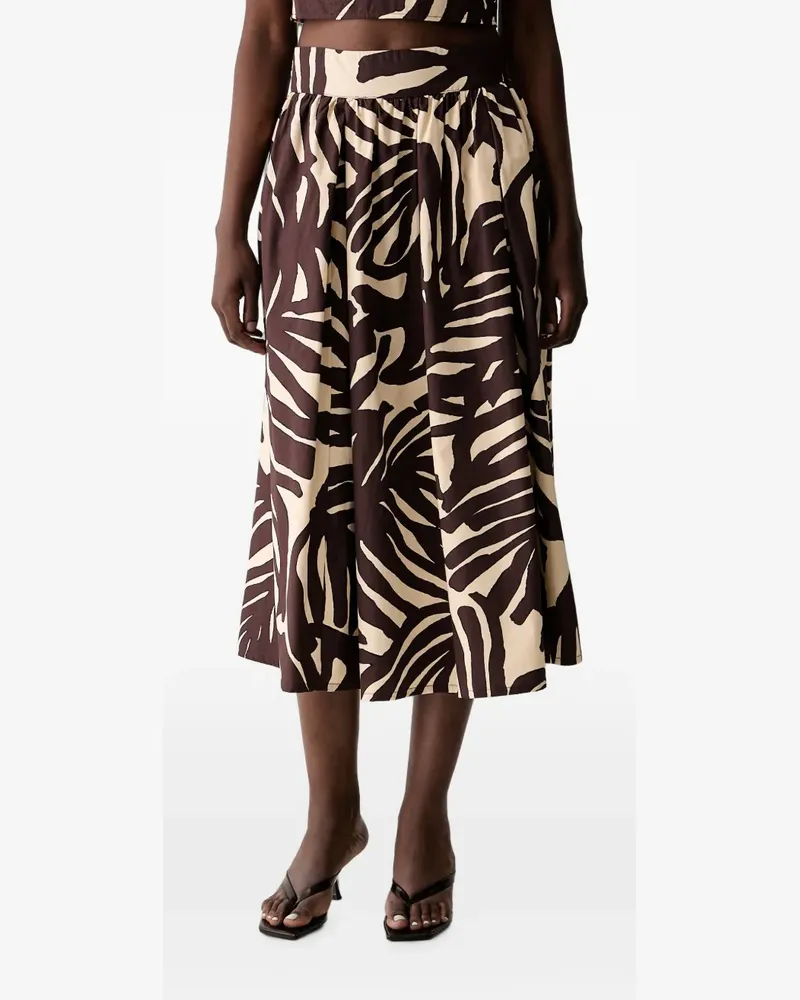 Benetton leaf-print pleated A-line midi skirt - Weiß Weiß