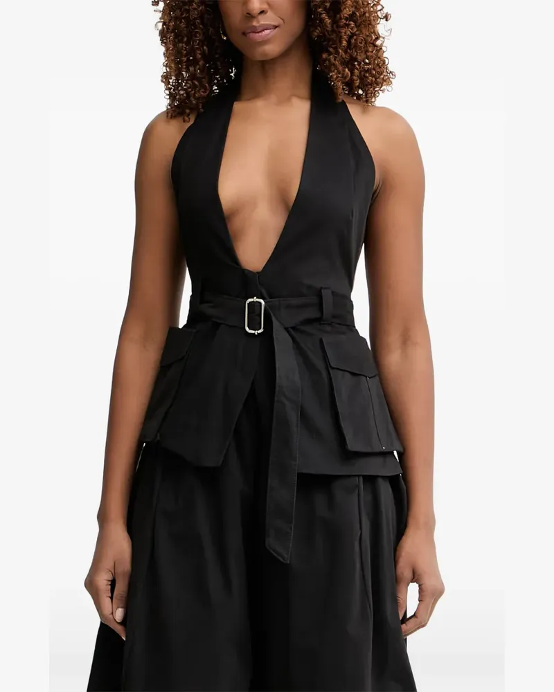 HAVEONE belted halterneck top - Schwarz Schwarz