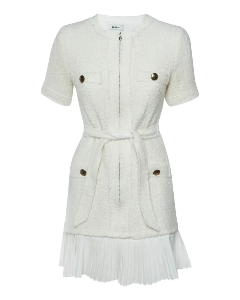 Sandro Tweed-Minikleid mit Gürtel - Weiß Weiß