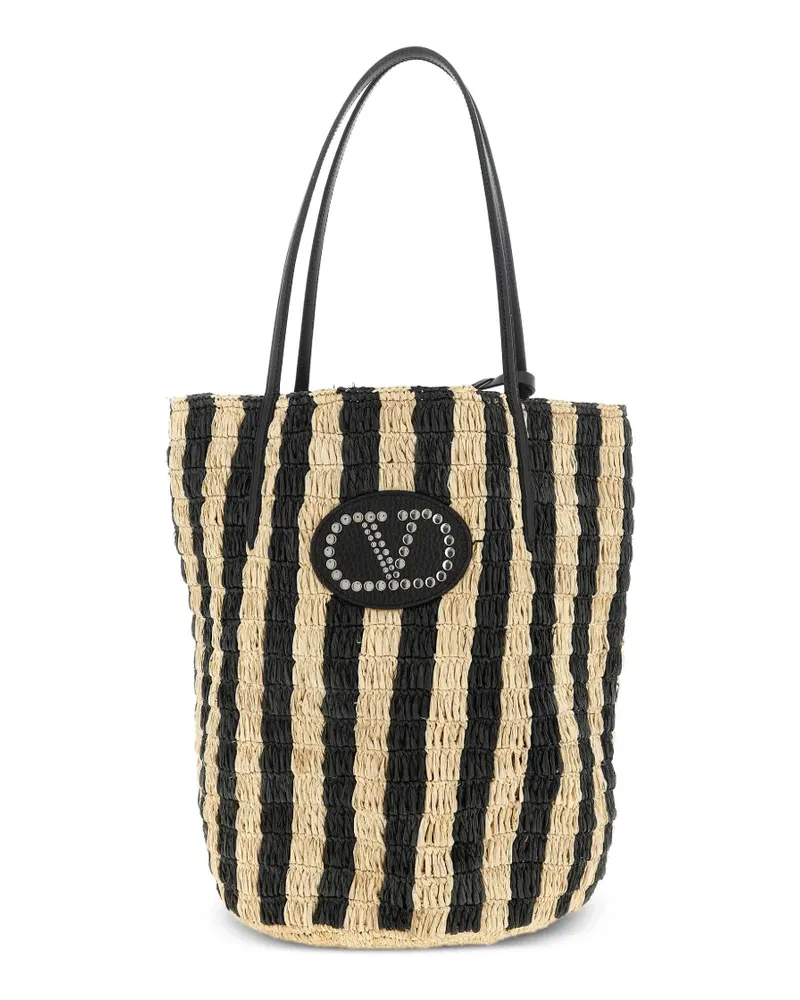 Valentino Garavani striped raffia shopping bag - Schwarz Schwarz
