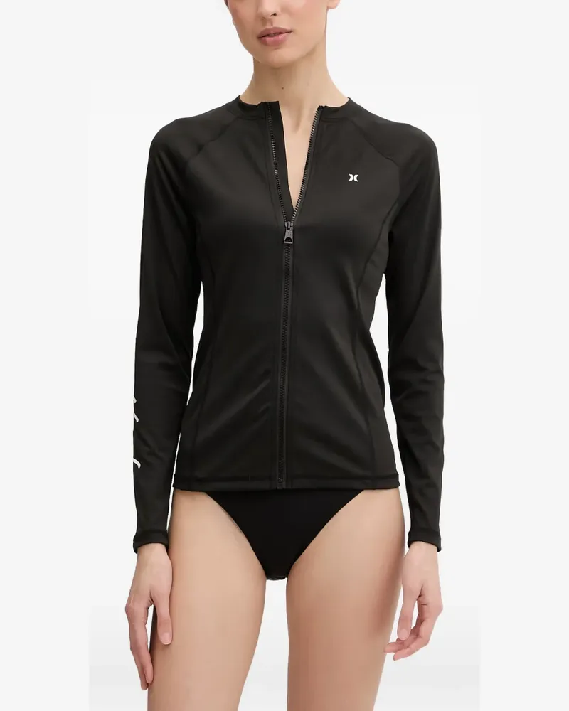 Hurley logo-print zip-up rash guard - Schwarz Schwarz