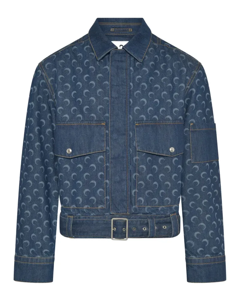 Marine Serre belted moon-print denim jacket - Blau Blau