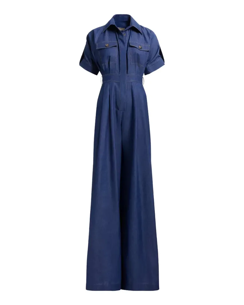 Elie Saab Kurzärmeliger Jeans-Overall - Blau Blau