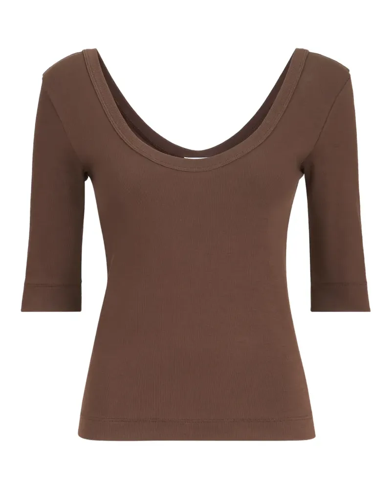 Brunello Cucinelli stretch cotton ribbed jersey T-shirt with Monili - Braun Braun