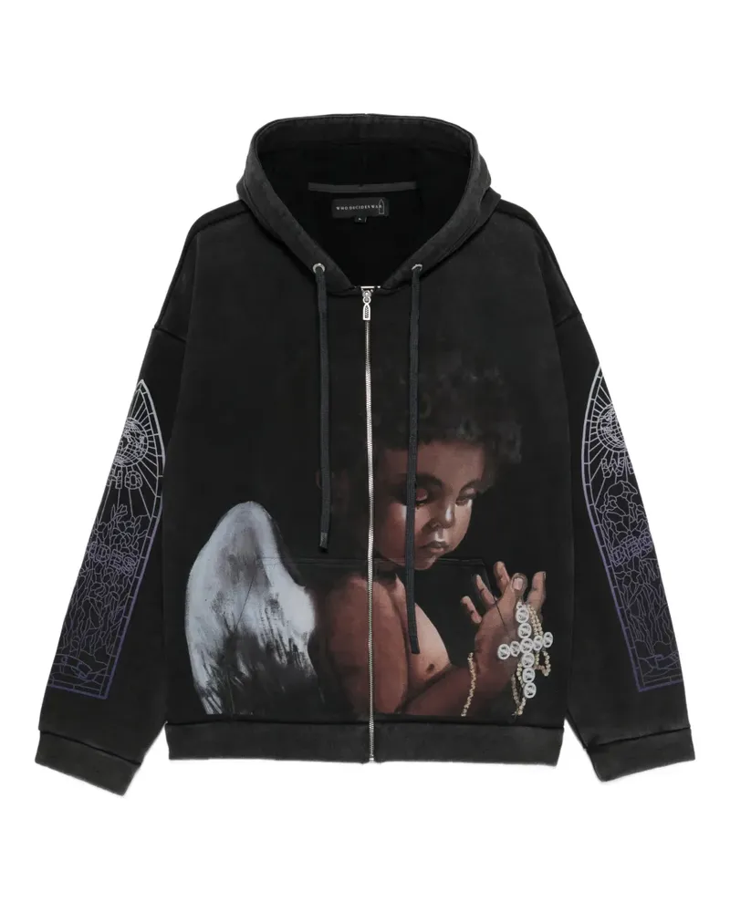 WHO DECIDES WAR Sacred Being zip-up graphic hoodie - Grau Grau