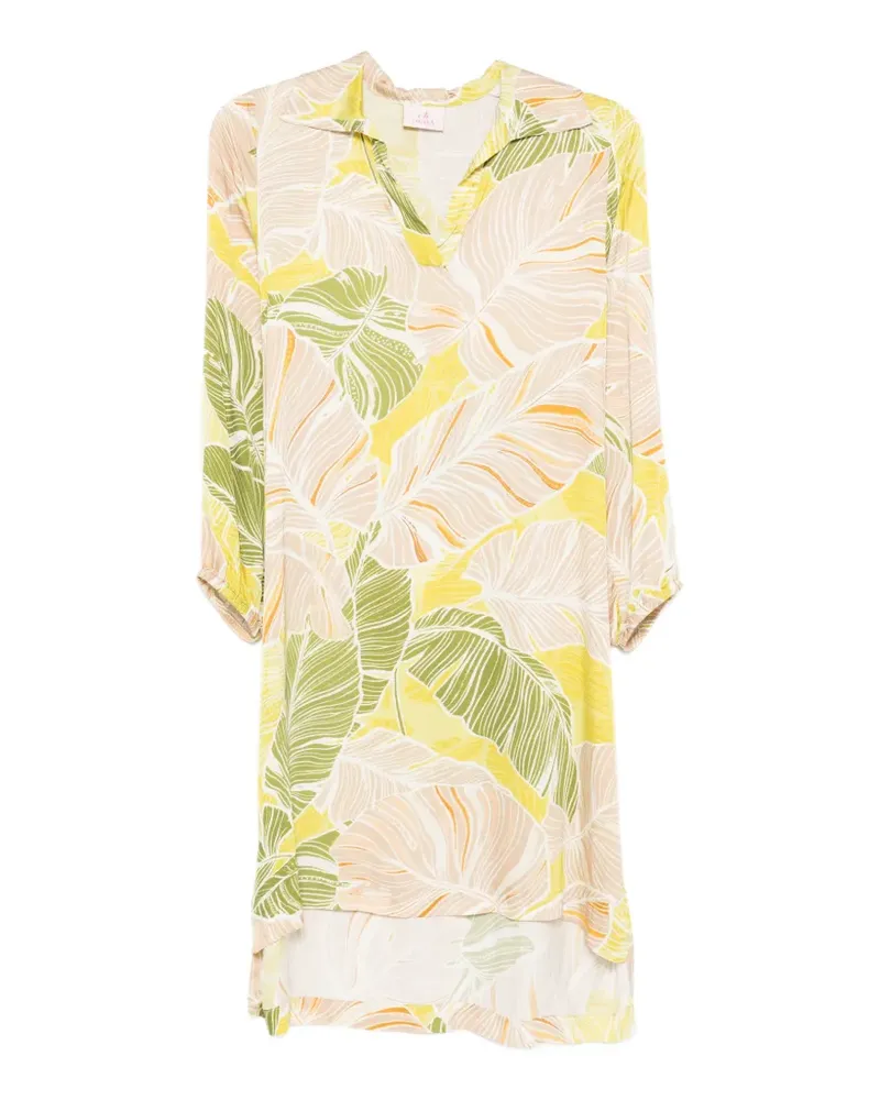 Deha Kleid mit Blatt-Print - Gelb Gelb