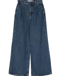 Self-Portrait Halbhohe Wide-Leg-Jeans Blau