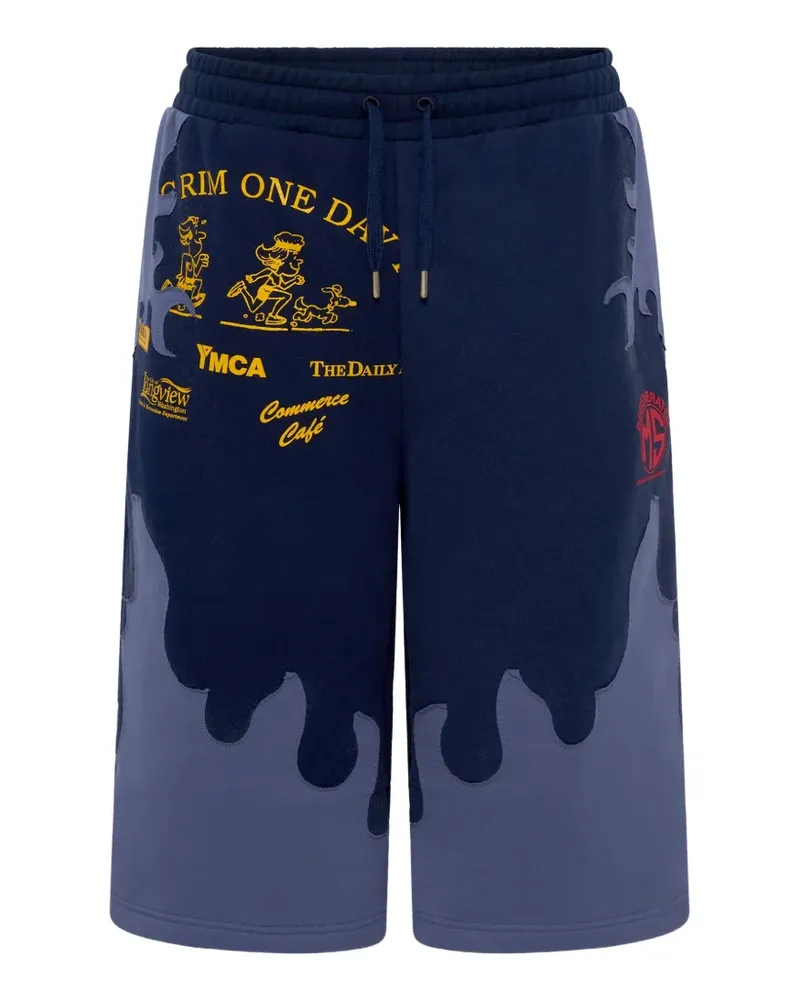 Marine Serre patchwork jersey shorts - Blau Blau