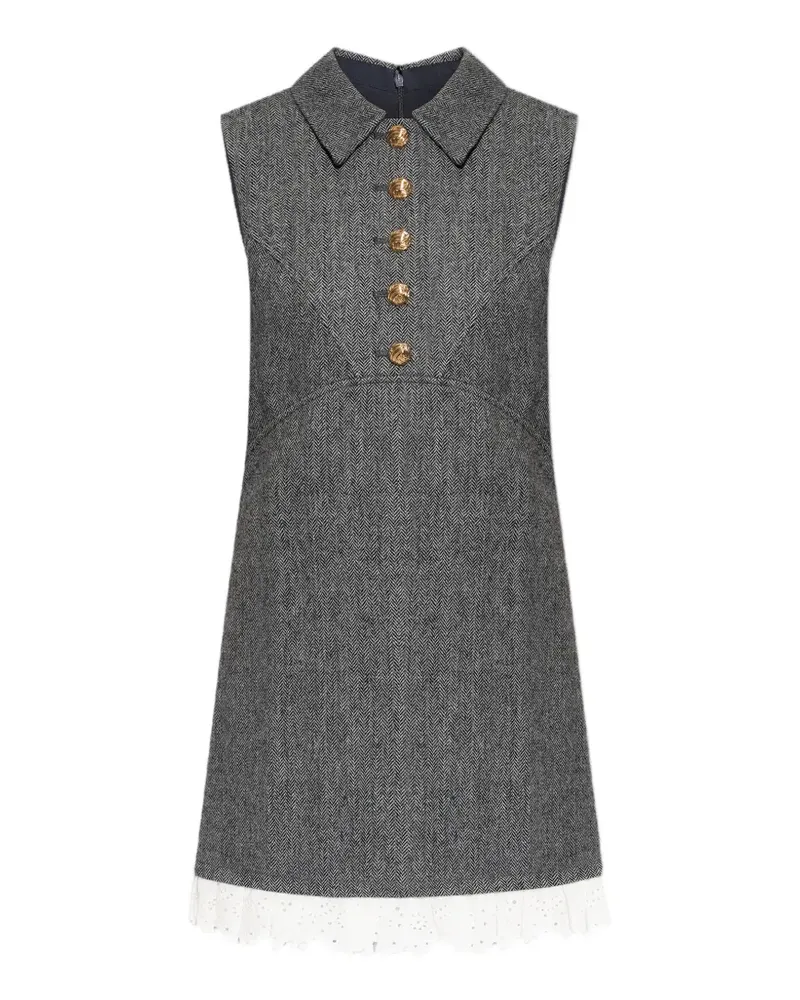 Self-Portrait lace-trim herringbone mini dress - Grau Grau