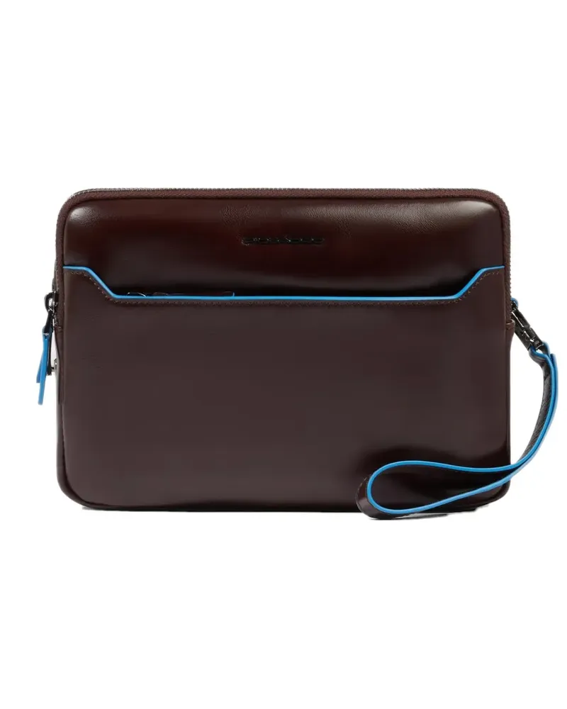 Piquadro fingerprint security leather clutch bag - Braun Braun