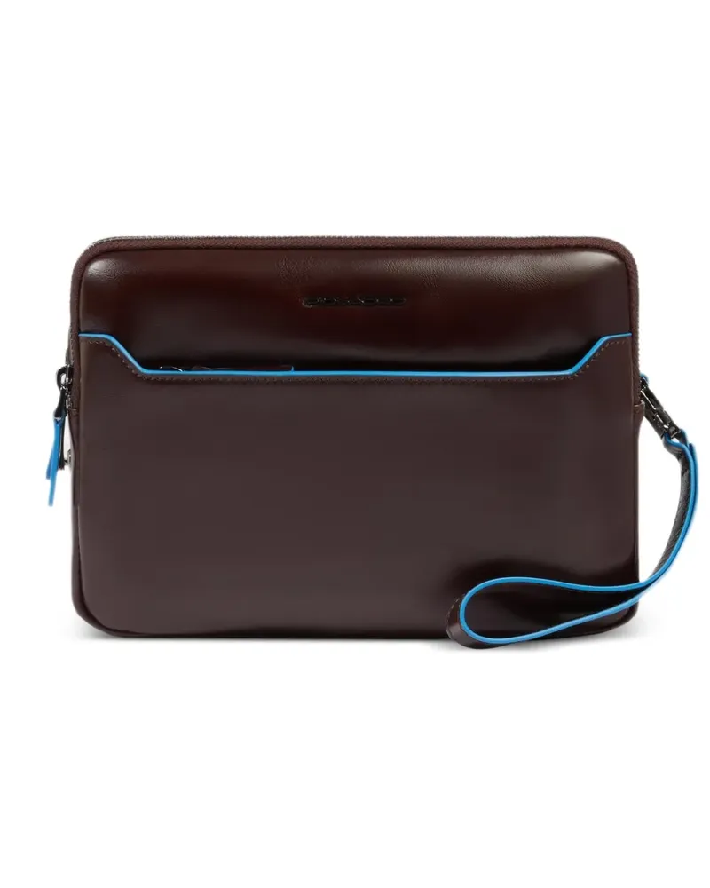 Piquadro fingerprint security leather clutch bag - Braun Braun