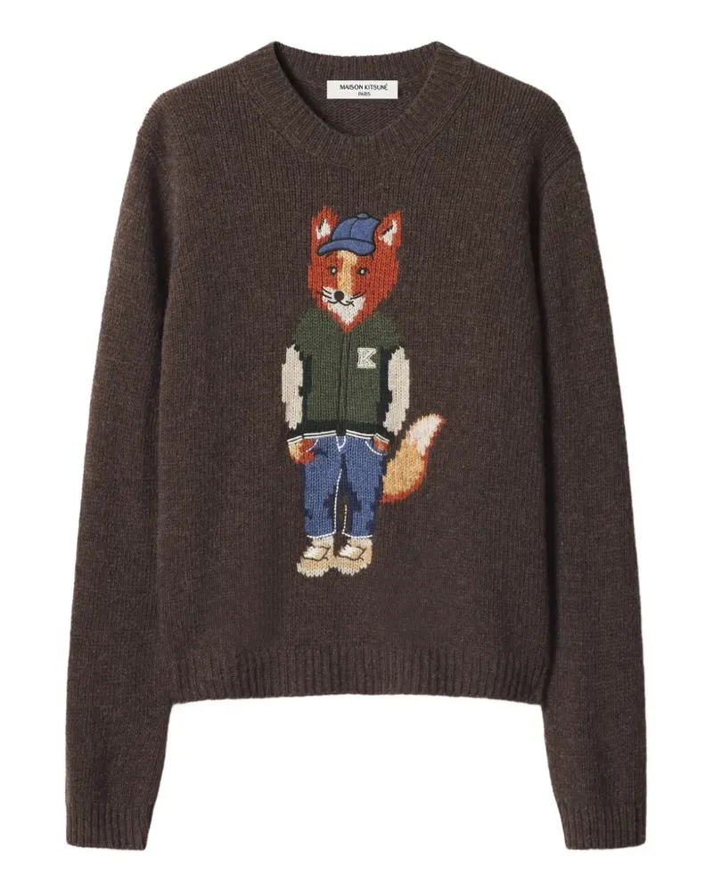 Kitsuné Dressed Fox Pullover mit Intarsienmuster aus Strick - Braun Braun