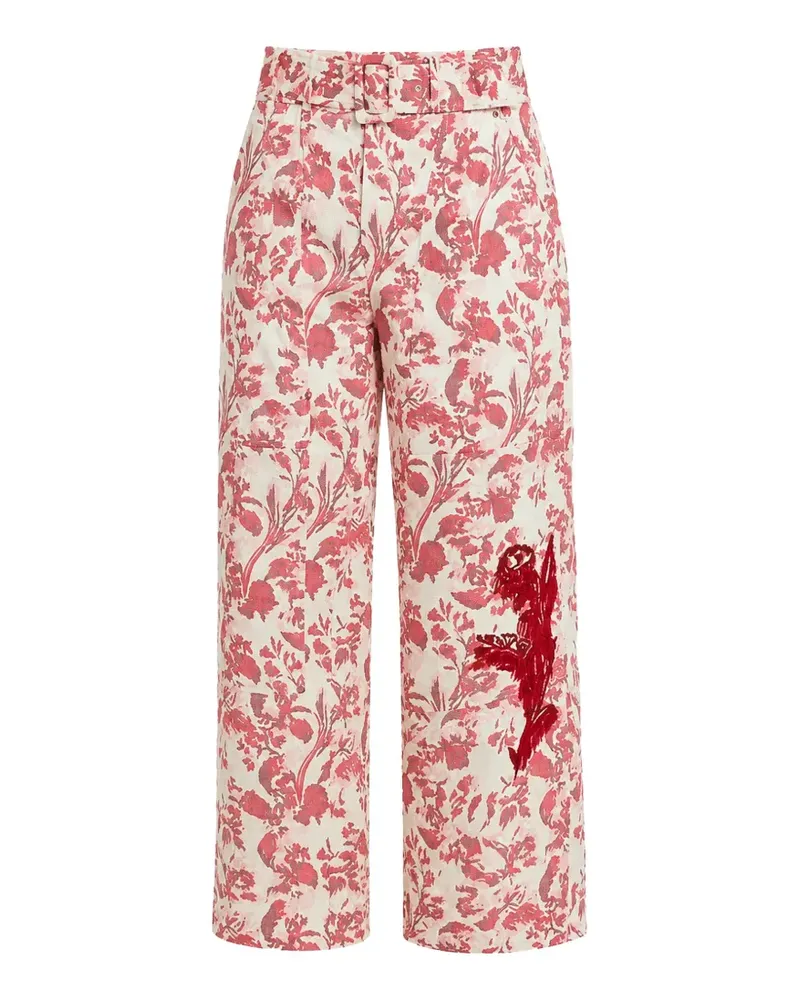 Cinq à Sept floral-print belted trousers - Nude Nude