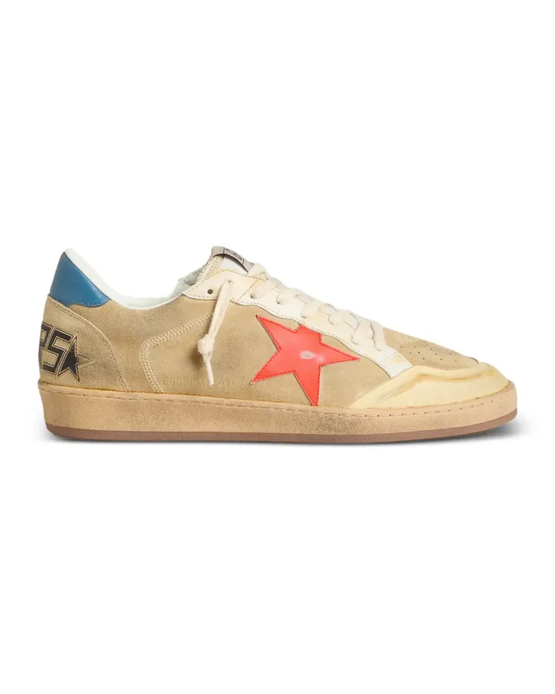 Golden Goose Ball Star in beige suede with coral leather star and blue nappa heel tab sneakers - Nude Nude