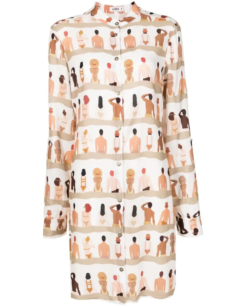 Amir Slama Hemdkleid mit grafischem Print Nude