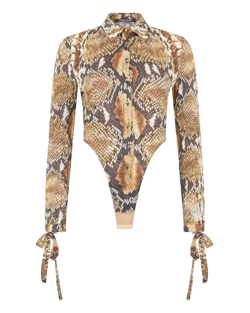 Roberto Cavalli Body mit Schlangenleder-Print - Nude Nude