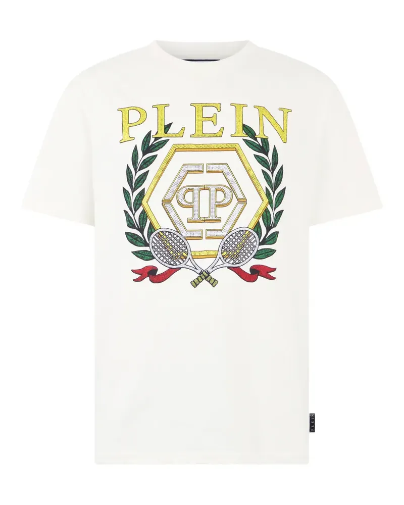 Philipp Plein Tennis Crest T-Shirt mit rundem Ausschnitt - Nude Nude