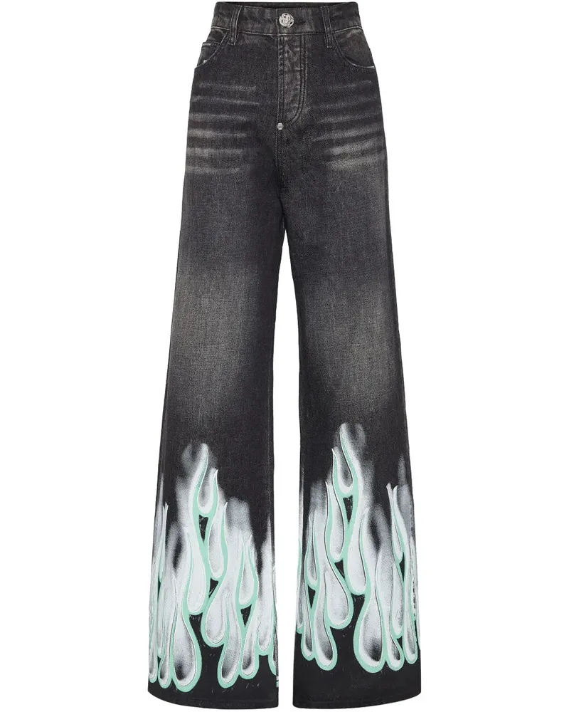 Philipp Plein Jeans mit Flammen-Print - Schwarz Schwarz