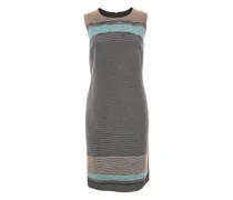 Strukturiertes Midikleid mit Streifen - Schwarz