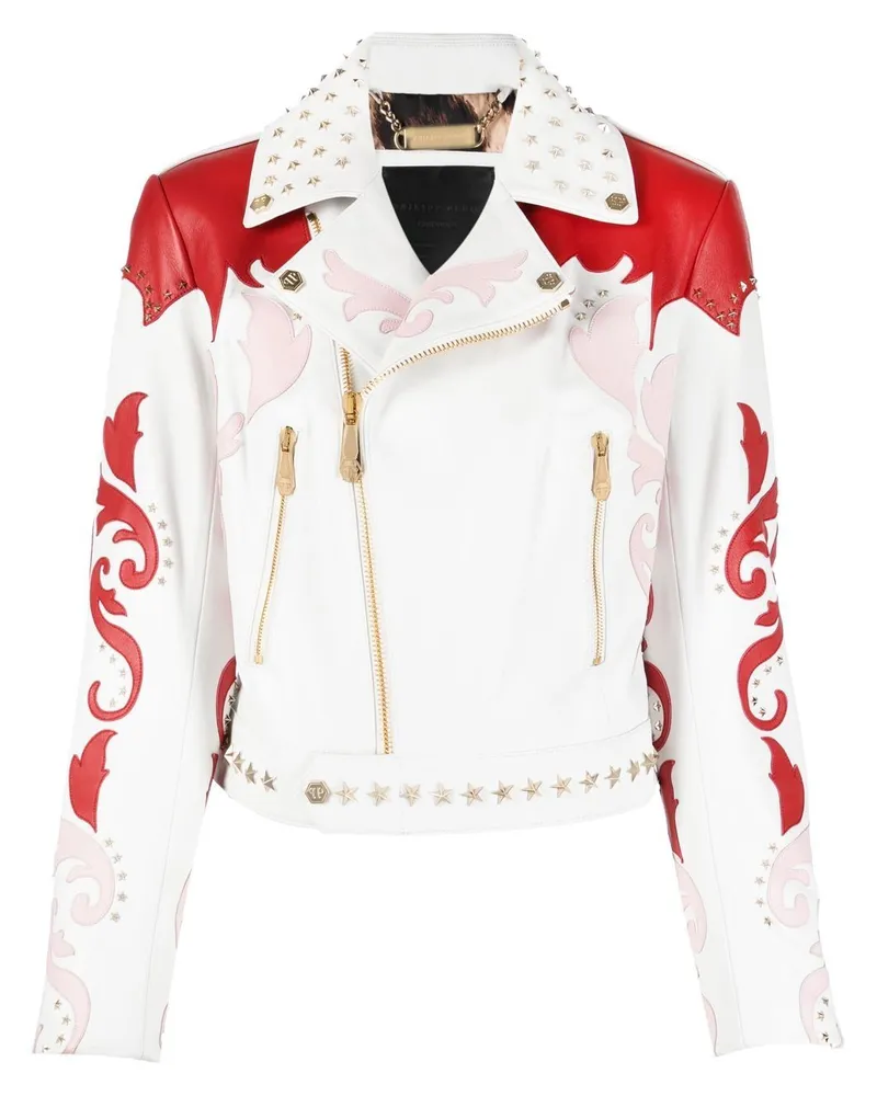 Philipp Plein Intarsien-Lederjacke Weiß