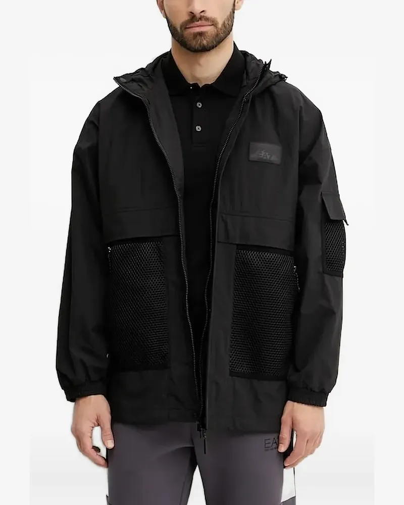 EA7 Kapuzenjacke mit Mesh-Einsatz - Schwarz Schwarz