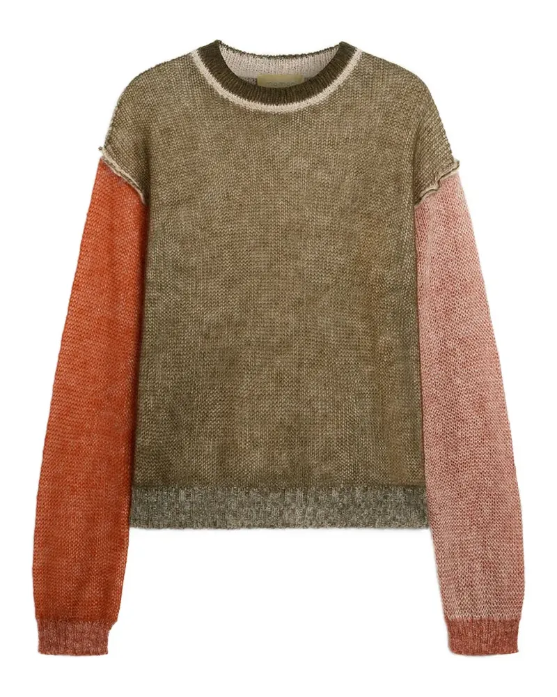 Momoni Gerippter Alma Pullover in Colour-Block-Optik - Grün Grün