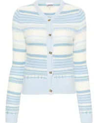 Ganni Gestreifter Cardigan mit V-Ausschnitt Blau