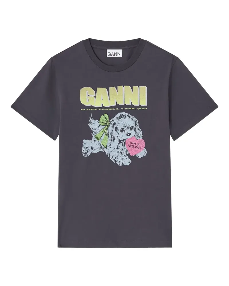 Ganni T-Shirt mit Hunde-Print - Grau Grau