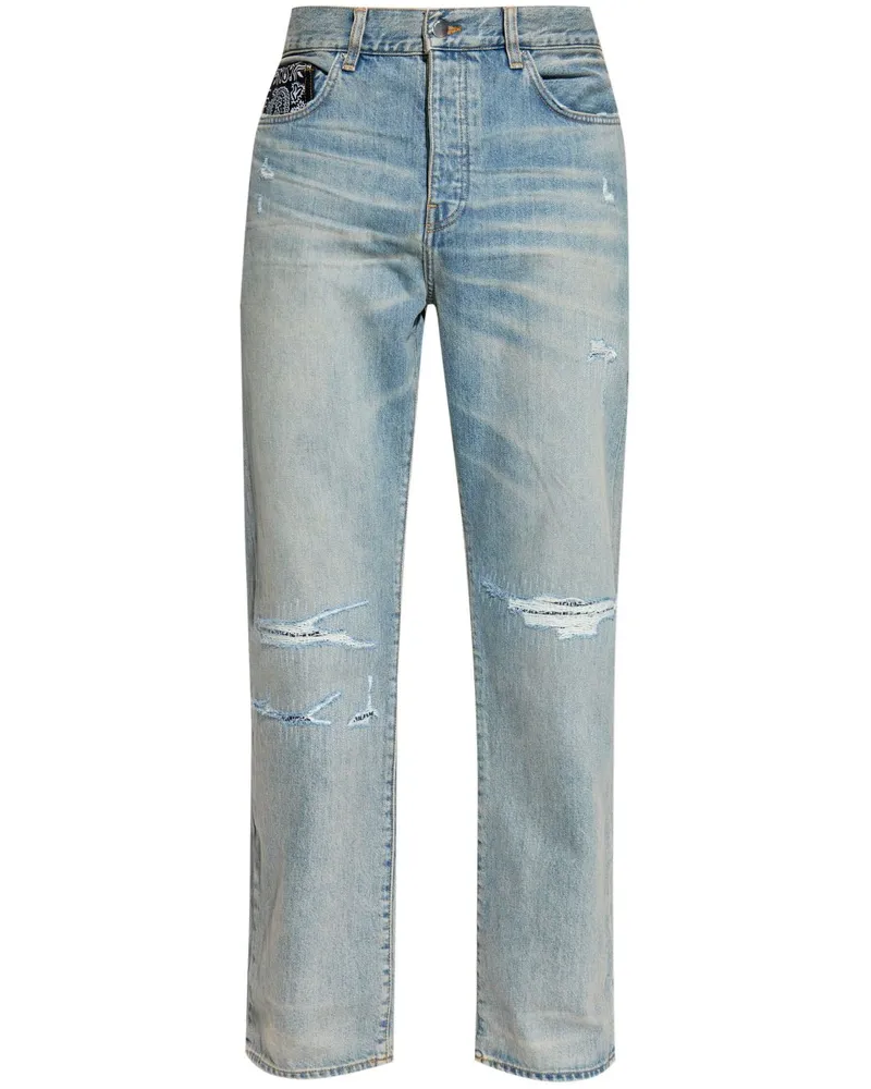 Amiri Halbhohe Bandana Repair Straight-Leg-Jeans - Blau Blau