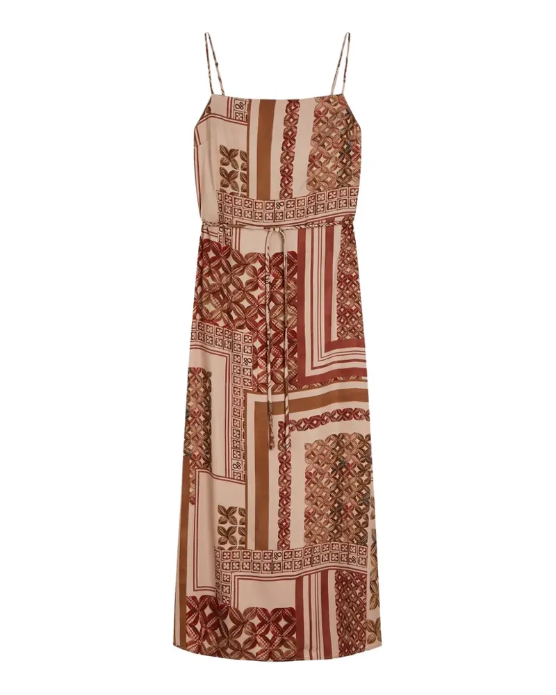 Scotch&Soda Kleid mit Kachel-Print und Spaghettiträgern - Braun Braun