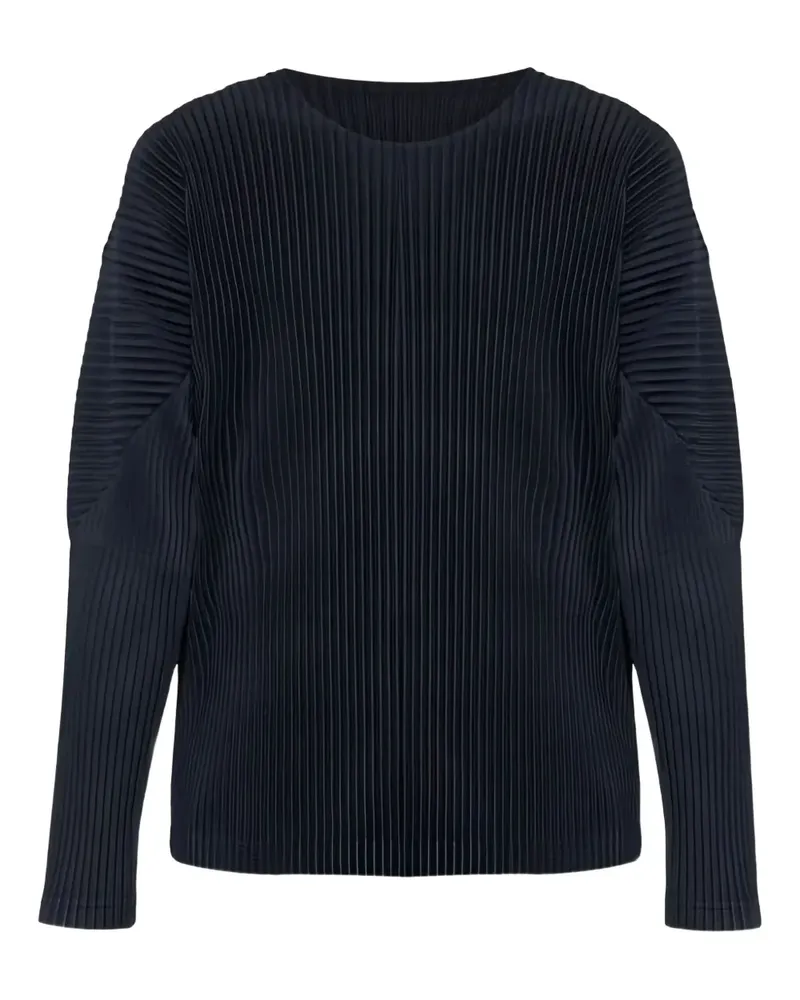 Issey Miyake pleated long-sleeves T-shirt - Blau Blau