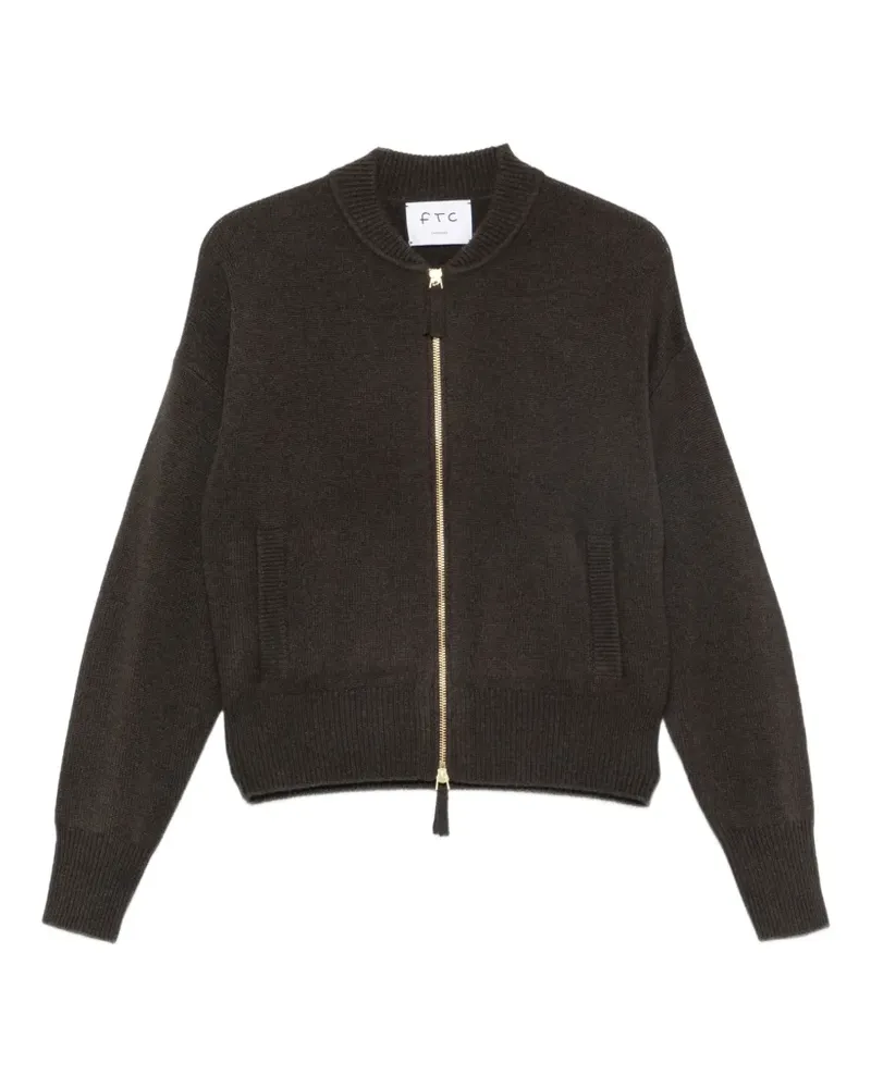 FTC Cashmere Gerippter Cardigan mit Reißverschluss - Braun Braun