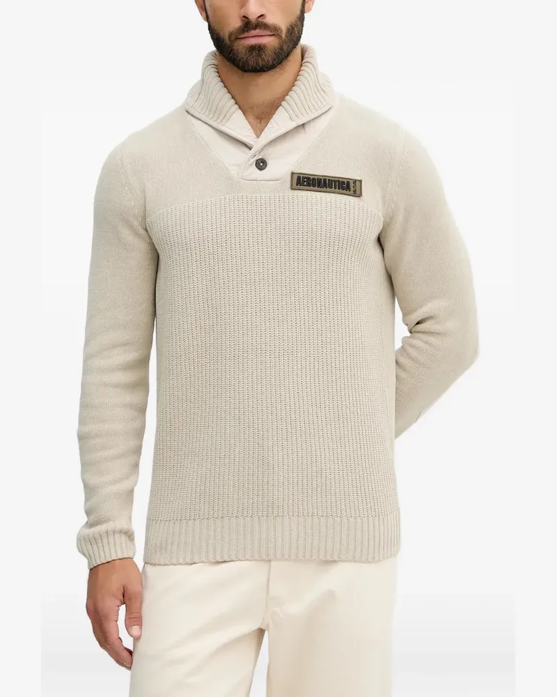Aeronautica Militare button shawl collar sweater - Nude Nude