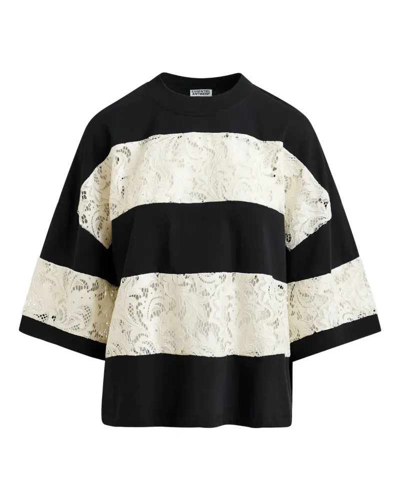 Essentiel T-Shirt mit Spitzenstreifen - Schwarz Schwarz