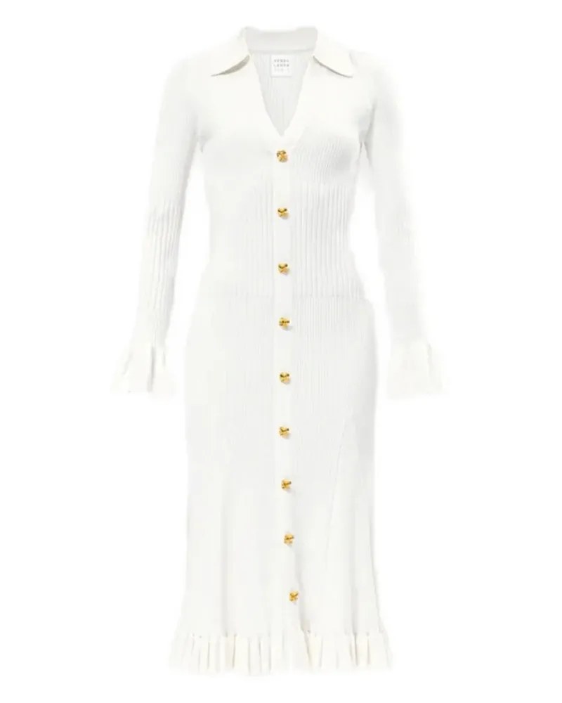 Hervé Léger Gerüschtes Hallie Midikleid mit Knöpfen - Weiß Weiß