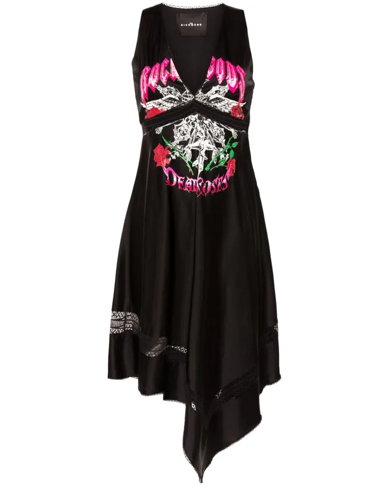 John Richmond Asymmetrisches Midikleid mit grafischem Print - Schwarz Schwarz