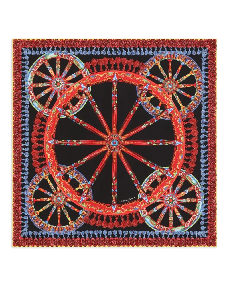 Dolce & Gabbana 90x90 Schal aus Seidentwill mit Carretto-Print - Schwarz Schwarz