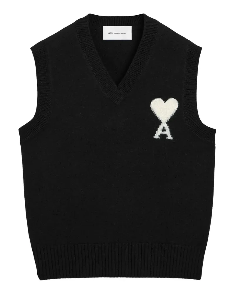 AMI Paris sleeveless wool sweater with Ami de Coeur - Schwarz Schwarz