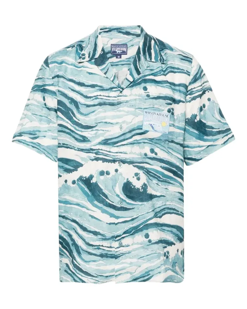 Kitsuné Hemd mit Wellentasche - Blau Blau