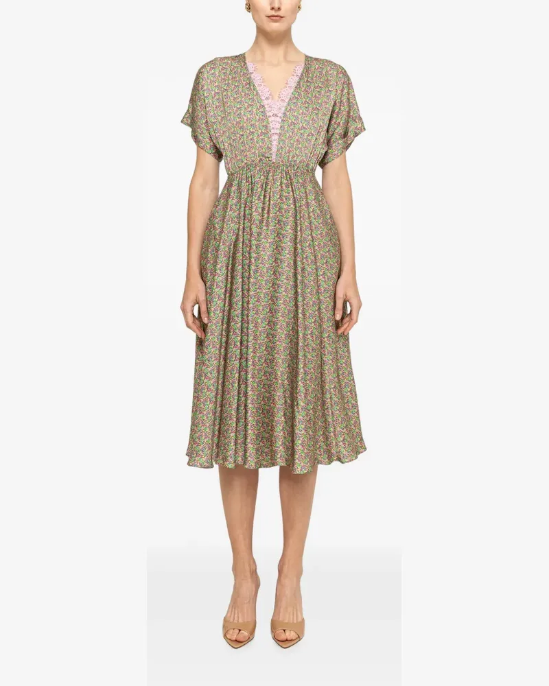 NISSA lace-detail viscose midi dress - Grün Grün