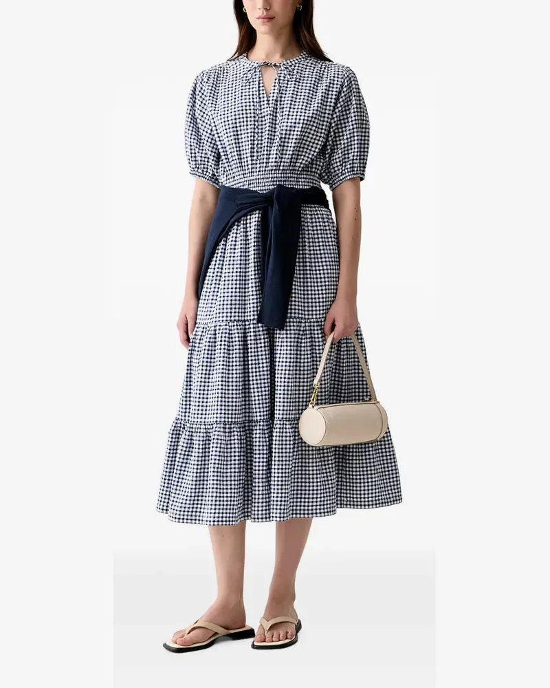Barbour Ashwell gingham-check tiered midi dress - Blau Blau