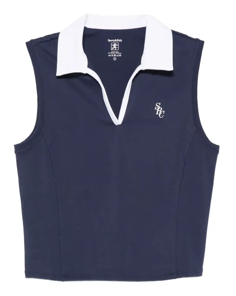 SPORTY & RICH Ärmelloses Poloshirt mit Logo-Stickerei - Blau Blau
