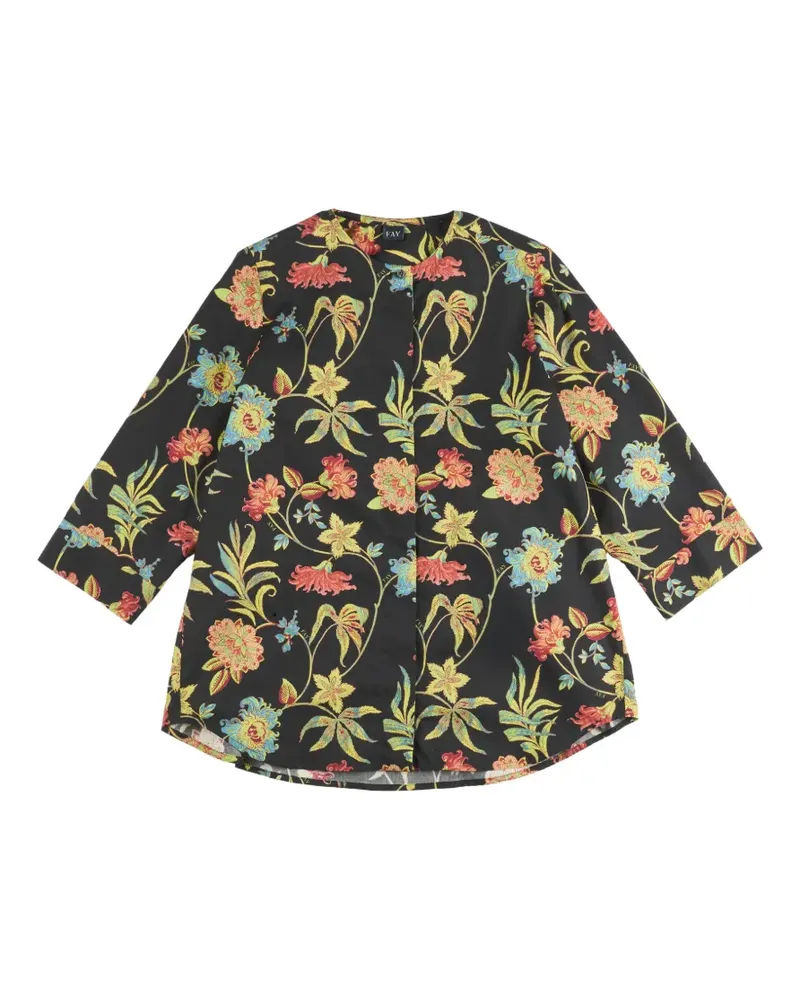 Fay floral-print three-quarter-sleeve shirt - Schwarz Schwarz
