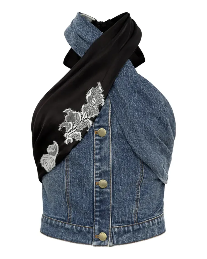 Hellessy Joel Neckholder-Jeansbluse mit Spitzenbesatz - Blau Blau