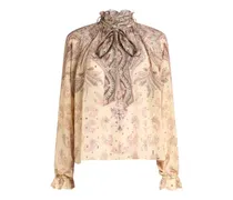 Seidenbluse mit Schal-Print - Nude